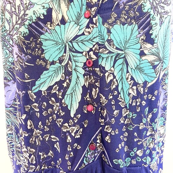 Vintage Italian Boho Floral Print Dress Blue Drop Waist Lightweight Size 4 - Picture 5 of 11